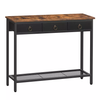HOOBRO Wood Look Accent Entrance Console Table with 3 Drawers And Storage Mesh Shelves Entryway Table for Living Room Hallway