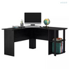 Modern Wooden Computer Table L-shaped Home Office Black Standing Corner Desk With Bookshelves