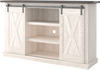 Farmhouse TV Stand Fits TVs up to 50" with Sliding Barn Doors and Storage Shelves, Whitewash & Gray