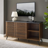 59 Inch Black and Dark Walnut Walker Modern Slatted Wood TV Stand 
