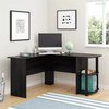 Modern Wooden Computer Table L-shaped Home Office Black Standing Corner Desk With Bookshelves
