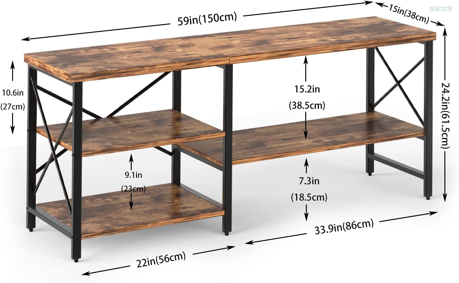 TV Table, Entertainment Center, 3-Tier TV Console, for Living Room, Entertainment Room, Rustic Brown