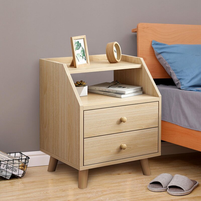 Nordic Design Modern Solid Wood Luxury Bedside Table Nightstand Side Table with 2 Drawer