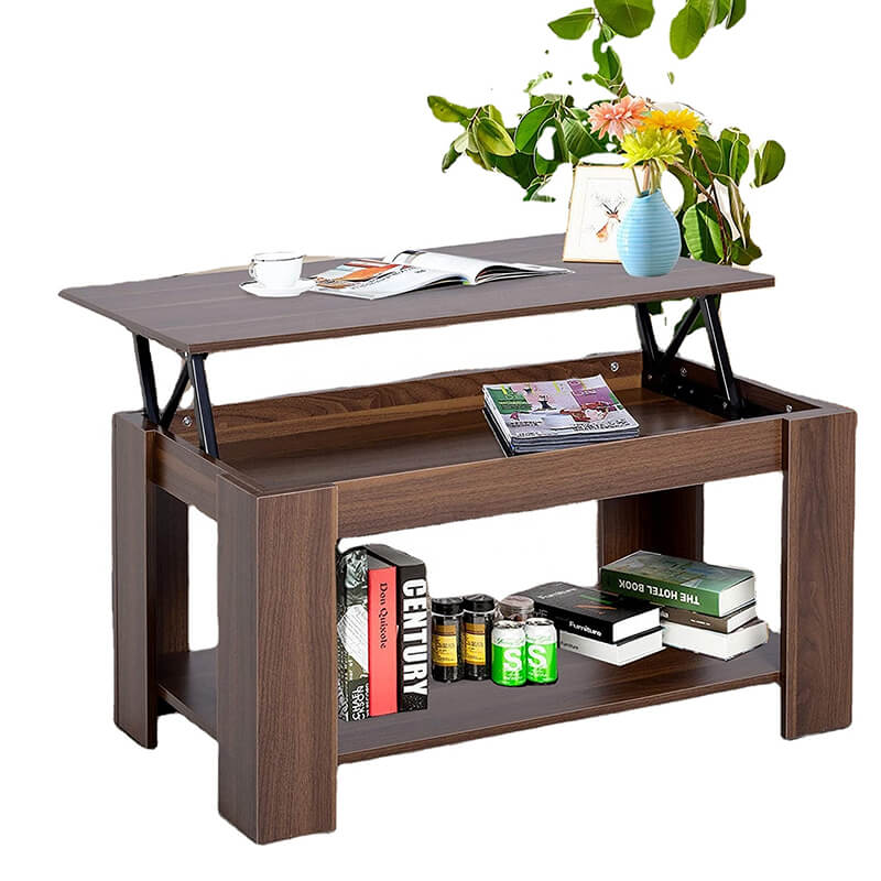 China Supplier Modern Lift Up Top Coffee Table Desk Hidden Storage Bottom Shelf