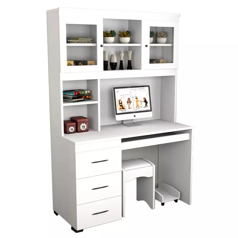 Home Office Standing White Computer Desk With Shelves