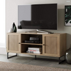 Modern TV Stand Entertainment Cabinet, Console with a Natural Wood Finish and Matte Accents with Storage Doors for Living Media Room