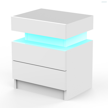 LED Lights Nightstand White Bedside Table with 2 Drawers Modern Wooden Nightstand with Remote Control