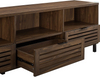 59 Inch Black and Dark Walnut Walker Modern Slatted Wood TV Stand 