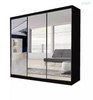 Modern Double Full Mirror sliding door wardrobe with 2 LED Light Width 180cm closet