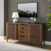59 Inch Black and Dark Walnut Walker Modern Slatted Wood TV Stand 