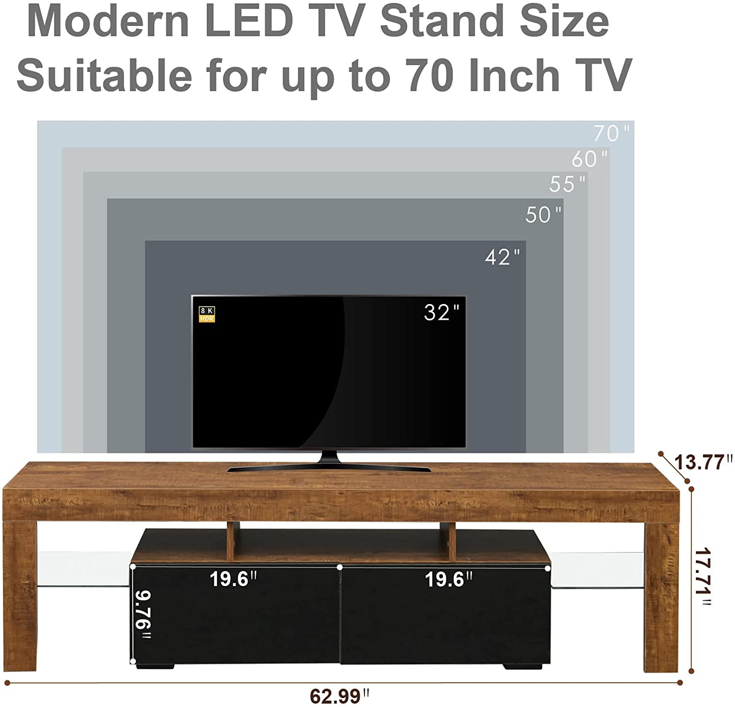 LED TV Stand High Glossy Television Stands RGB LED Lights Wood Rustic TV Stand TV Gaming TV Cabinet for Living Room Bedroom