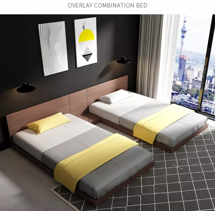 Modern Simple Mdf Platform Bed Frame Queen King Size Wooden Bed with Bedside Table