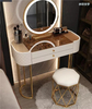 Modern Hollywood Set Gold Dressing Dresser Corner Bedroom Makeup Vanity Table Wholesale With Lights Mirror And Chair