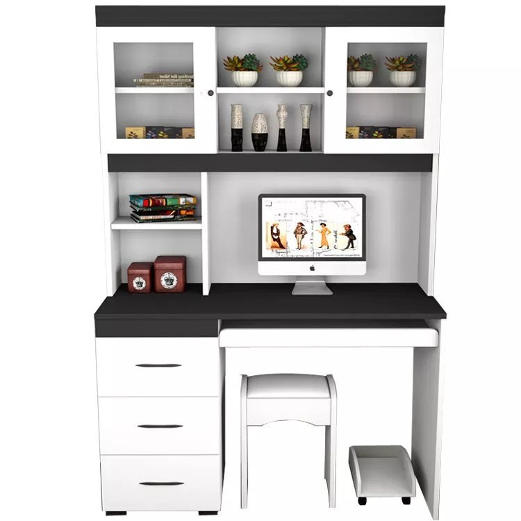 Home Office Standing White Computer Desk With Shelves