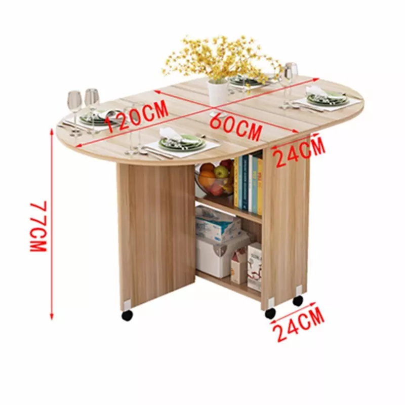 Folding Movable Dining Table With Multidirectional Wheel Wooden Kitchen Table Storage