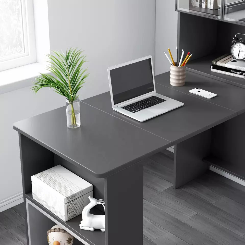 Modern Adjustable Study Office Computer Folding Desk with Bookshelf