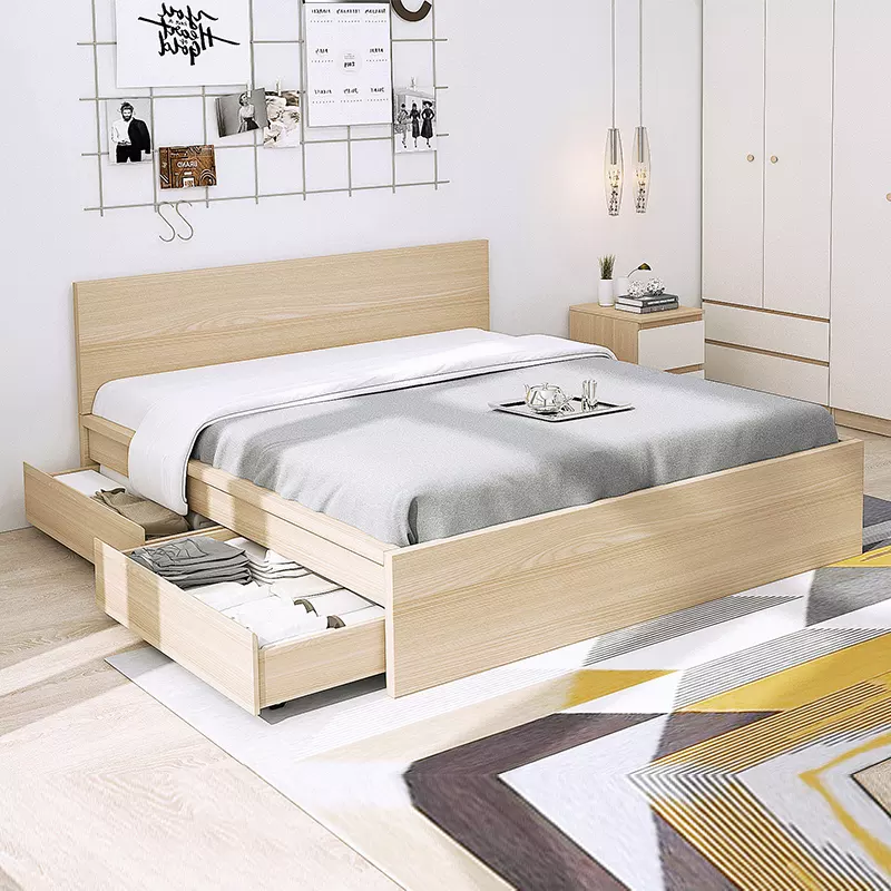 Modern MDF Board Bed Design Bed with Storage Wooden Bed Frame Bedroom Furniture Set