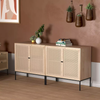 Buffet Modern Sideboard with Handmade Natural Rattan Doors Storage Cabinet 