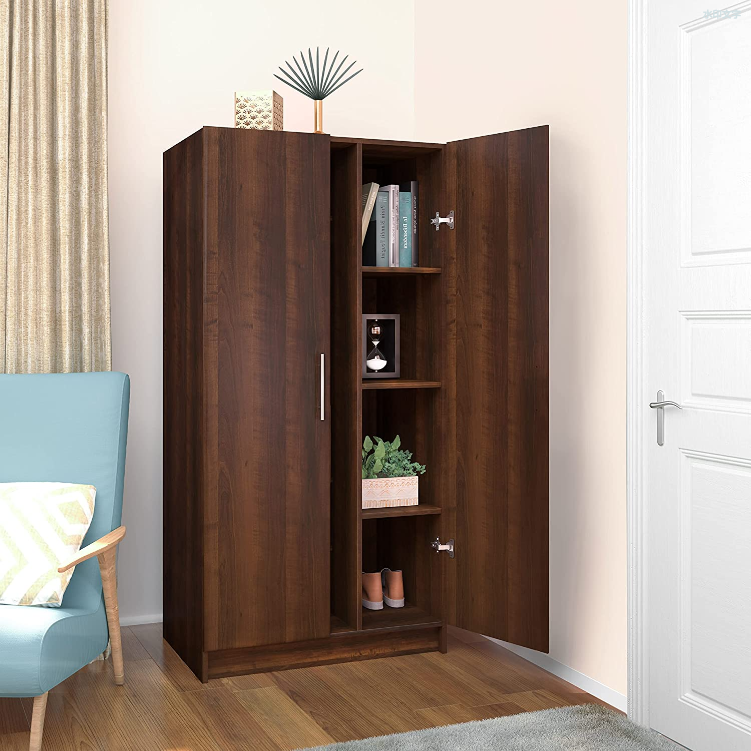 2 Door Wardrobe Cabinet with Storage Shelves, 21" D x 32" W x 65" H