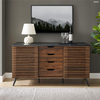 59 Inch Black and Dark Walnut Walker Modern Slatted Wood TV Stand 